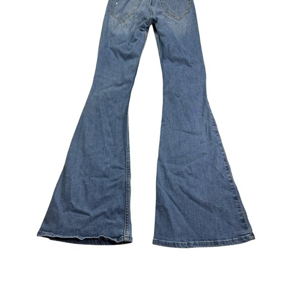 Hollister High Rise Flare Jeans Size 00R Medium Wash Distressed Ripped Knees - Picture 6 of 7